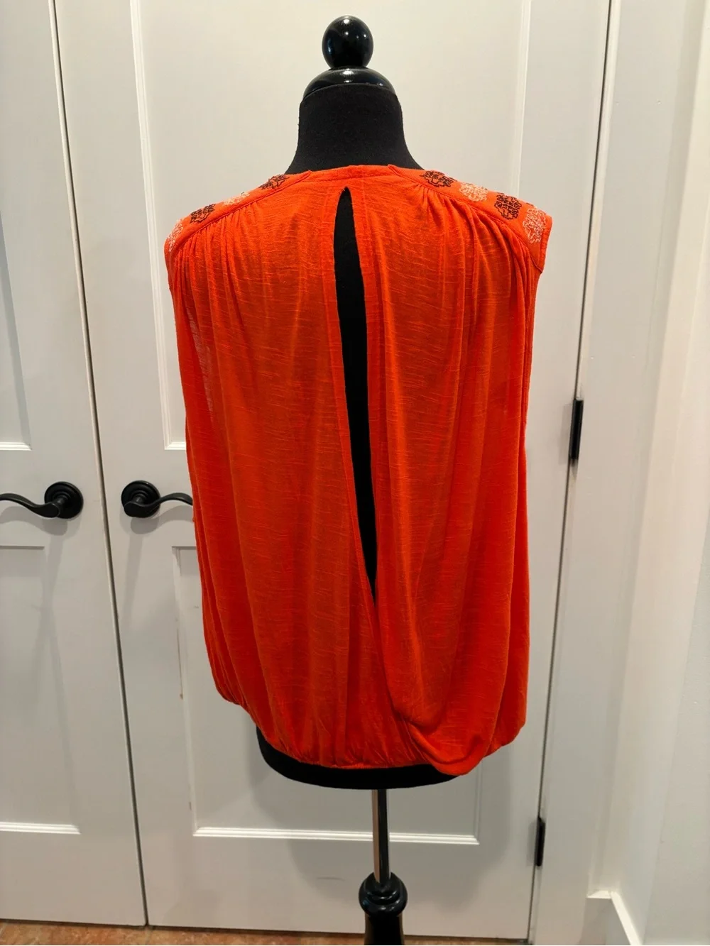 Free People Embroidered Bohemian Tassel Sleeveless Top Open Back Orange Women M